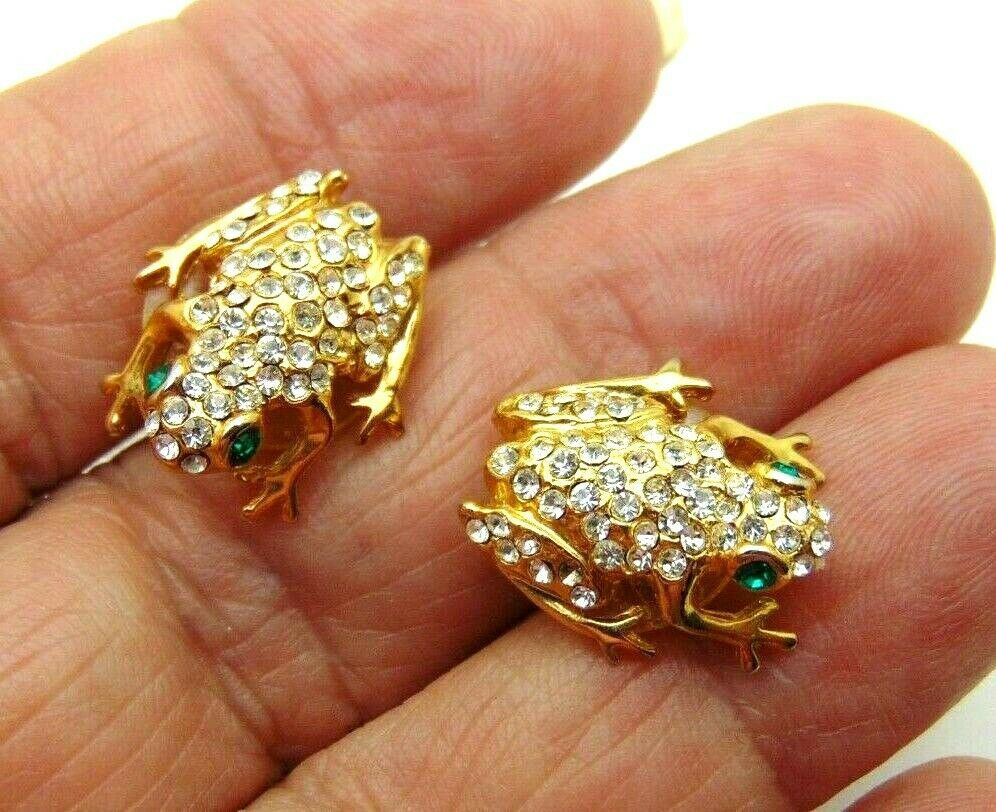 gold frog earrings