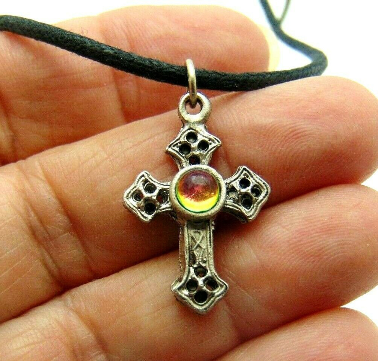 Buy Swarovski Crystal AB Cross Pendant on Cord With 925 on Clasp Online in  India - Etsy