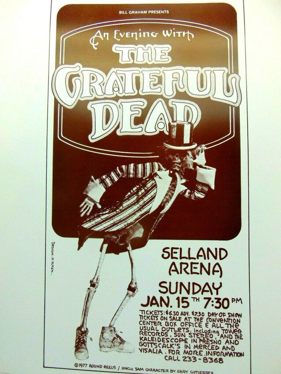 RARE GRATEFUL DEAD POSTER SELLAND ARENA FRESNO 1977 RANDY TUTEN