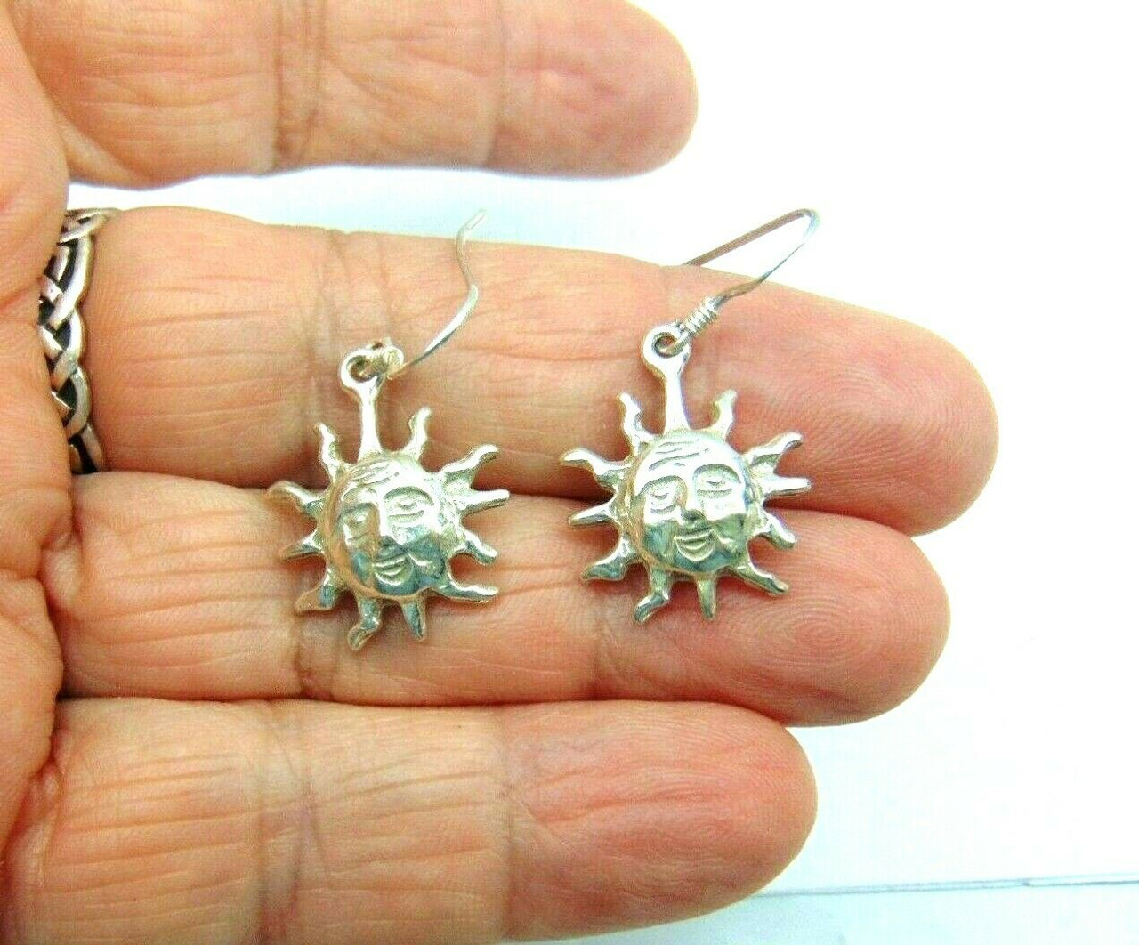 Sun Face Earrings Sterling Silver Pierced 3-d 925 Vintage