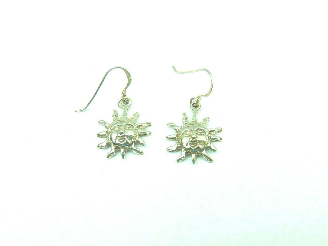 Sun Face Earrings Sterling Silver Pierced 3-d 925 Vintage