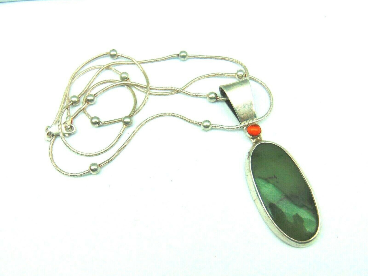 Vintage Jade Sterling Silver Necklace 