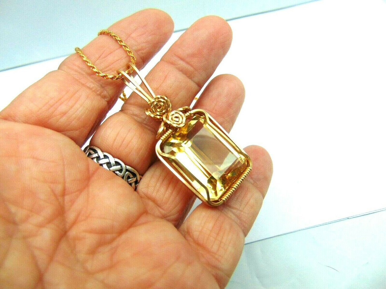 Faucetted Citrine Pendant Wire Wrap 