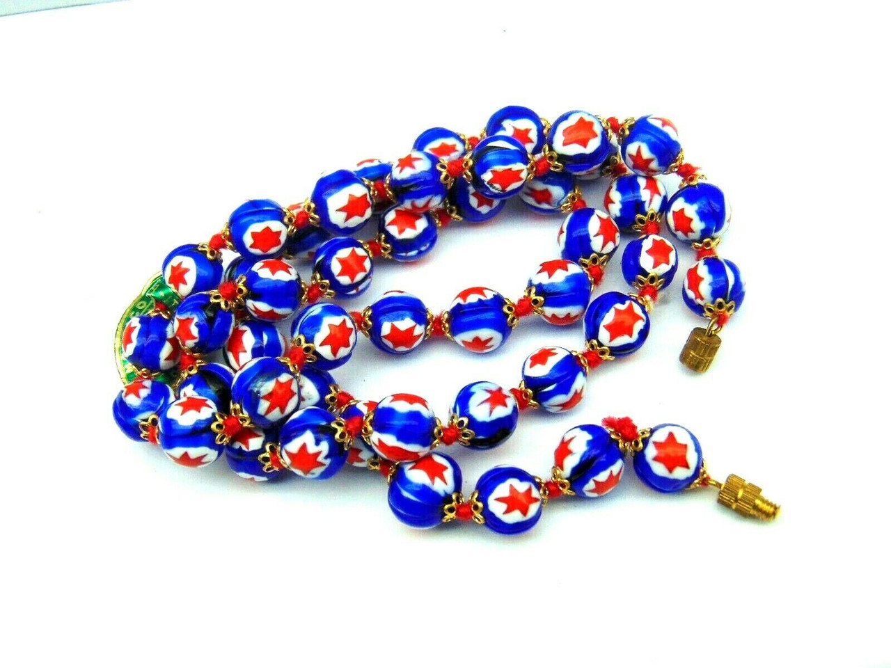 Vintage Red White & Blue Flapper Glass Bead Necklace - Etsy