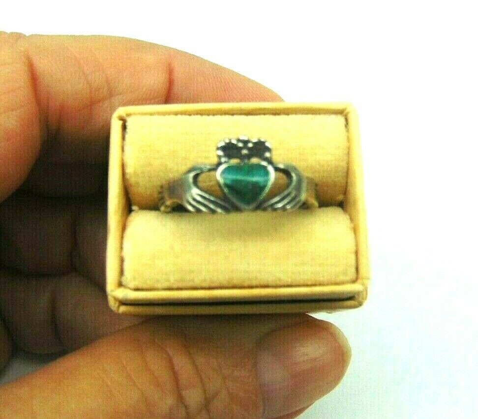 Claddagh Ring Heart Sterling Emerald Green Enamel Hands
