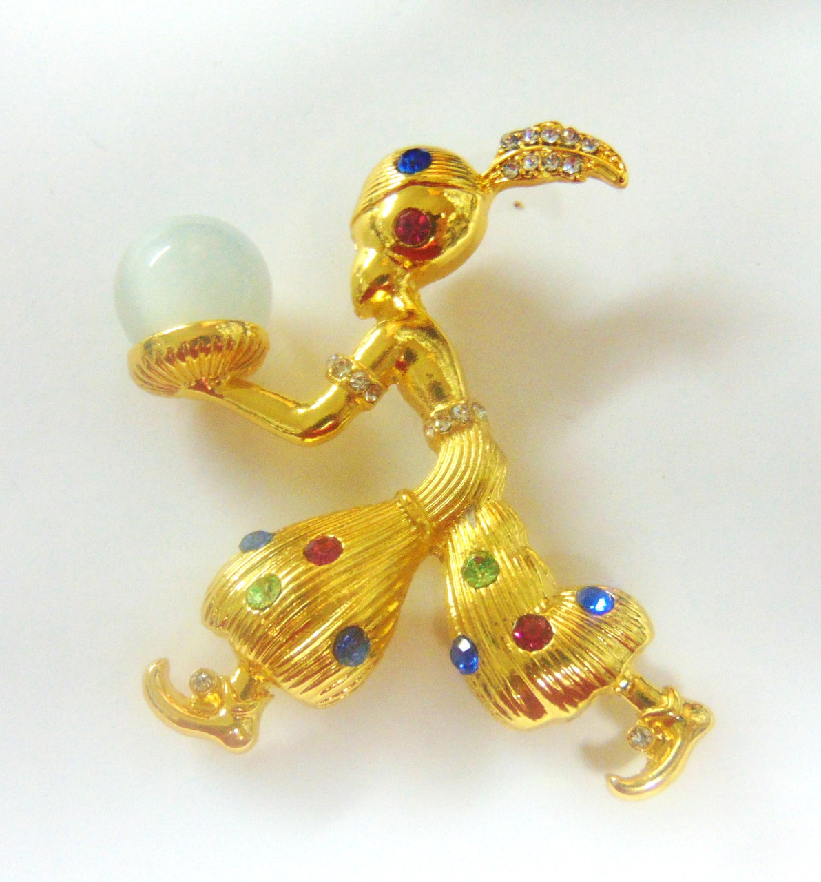 Genie Sultan Turban Pin Brooch Lamp Rhinestone Crystal Blackamoor