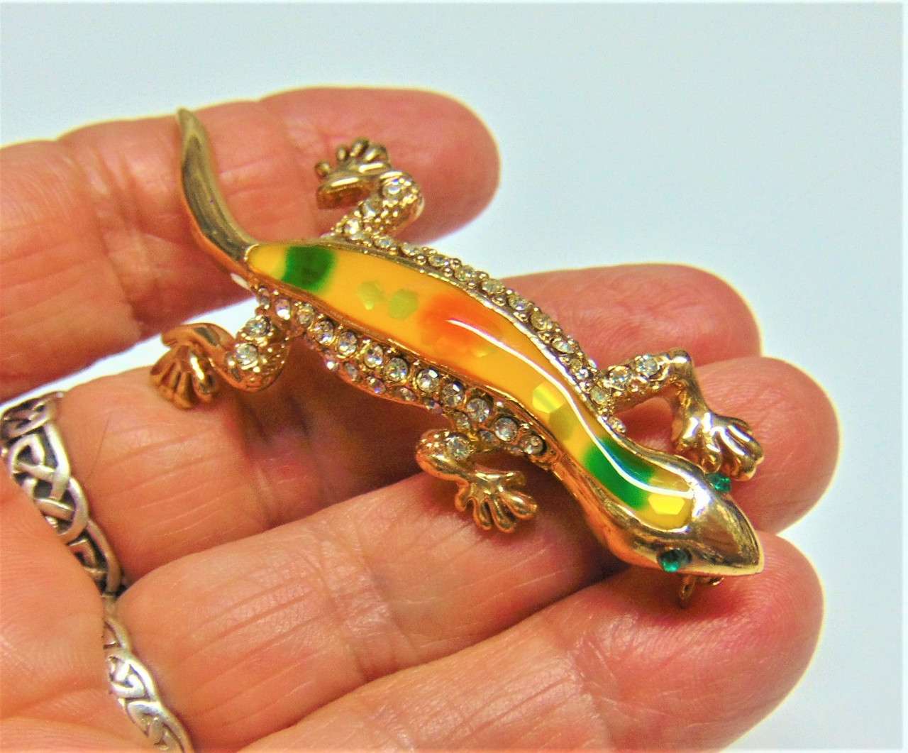 Gecko,Lizard,Salamander,Brooch,Pin,Jelly,Rhinestones,Crysta,Brooch,