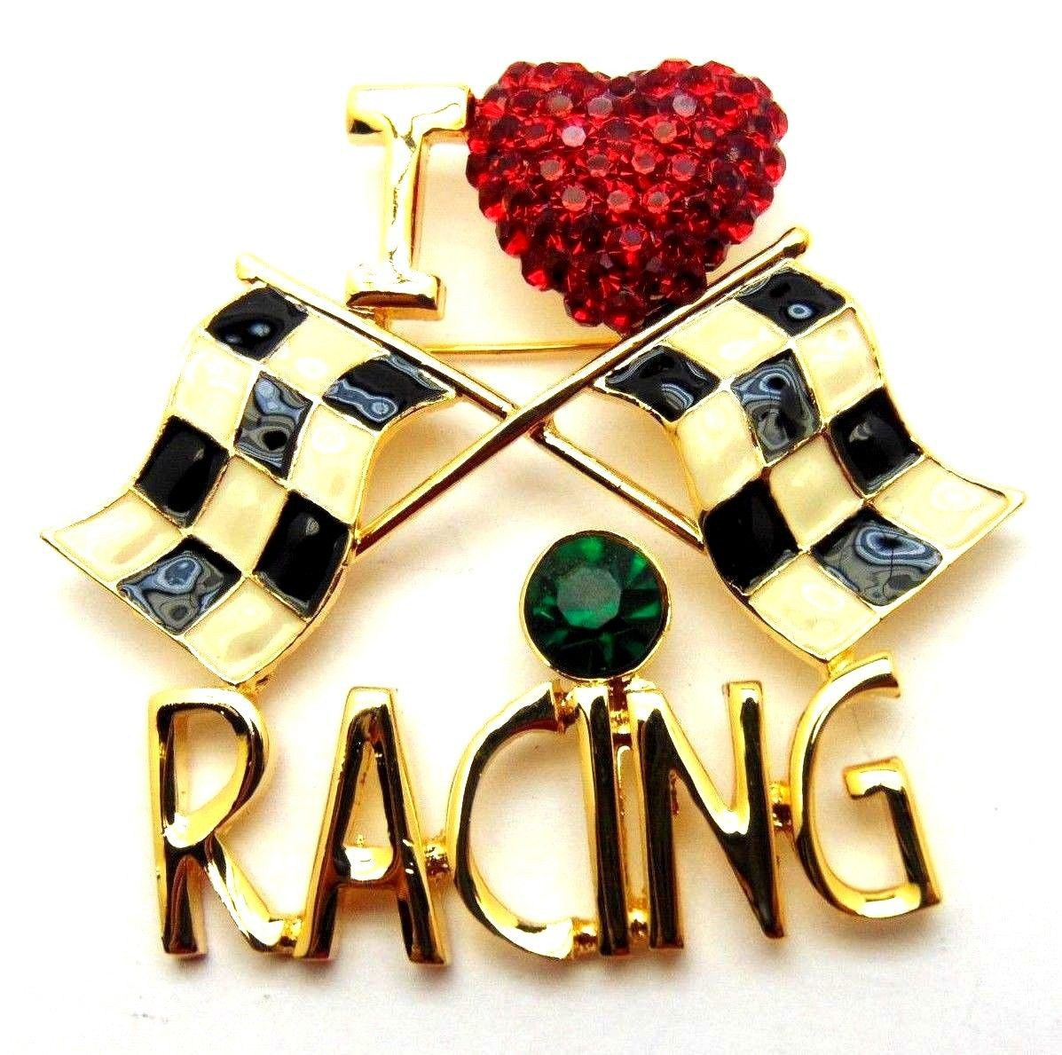 Three Racing Cars Pin Race Car Racing Pin Nascar Checkered Flag Indy 500 Brooch