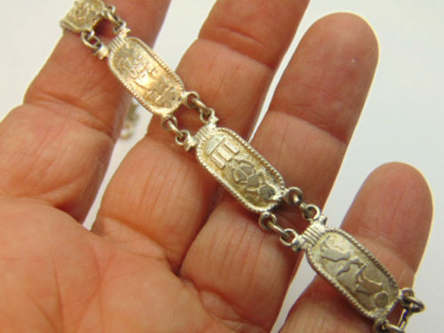 Cartouche Scarab Bracelet Egyptian Sterling Silver Egypt Isis Beetle