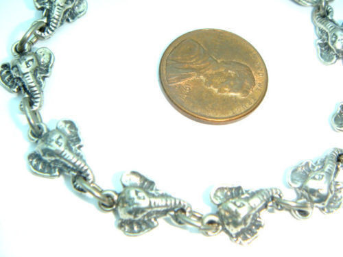 Sterling Elephant Charm Bracelet Lucky Trunk S/S .925 Made in USA