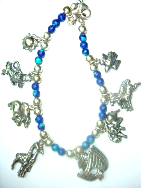 Noah's Ark Bracelet Sterling Silver Charm Azurite Bead 925