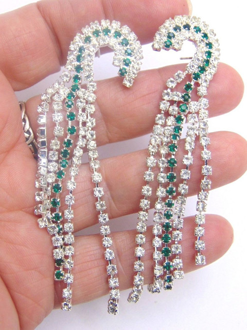 Movie Star Pierced Earrings Emerald Green Rhinestone Crystal USA