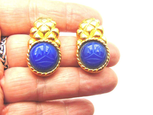 Scarab Egyptian Kyanite Clip Earrings Old Luxor