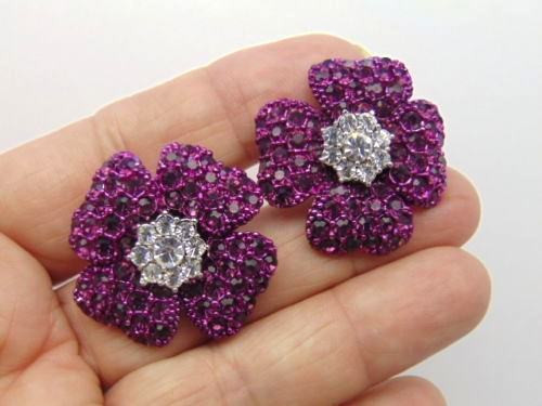 Flower Earrings Amethyst Rhinestone Crystal Petal Pierced