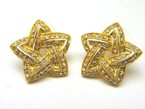 Celtic Woven Star Earrings Pierced Rhinestone Crystal Knot