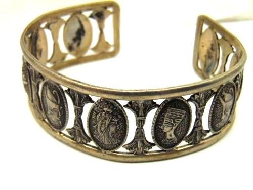 Egyptian Sterling Silver Bracelet Pharaoh Tut Nefertiti Lotus Flower King Queen Egyptian Sterling Silver Bracelet Pharaoh Tut Nefertiti Lotus Flower King Queen