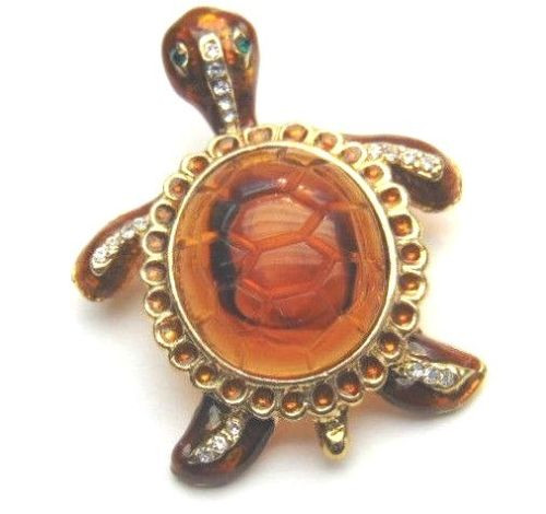 Turtle Lucite Pin Rhinestone Crystal Desert Tortoise Sea Necklace
