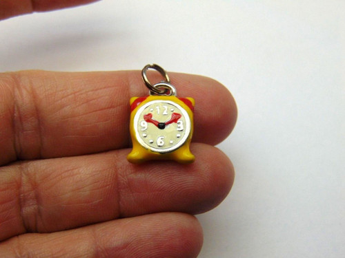 Alarm Clock Charm Sterling Silver Enameled Bracelet Pendant