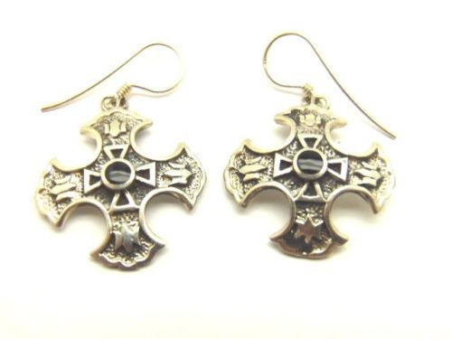 Maltese Cross Onyx Earrings Sterling Silver Pierced Southwest Design