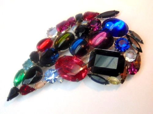 Fruit Salad Pin Unsigned WEISS Rhinestone Cluster Brooch Glass