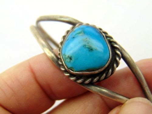 Turquoise Bracelet Sterling Silver Cuff Old Pawn Native USA DazzleCity