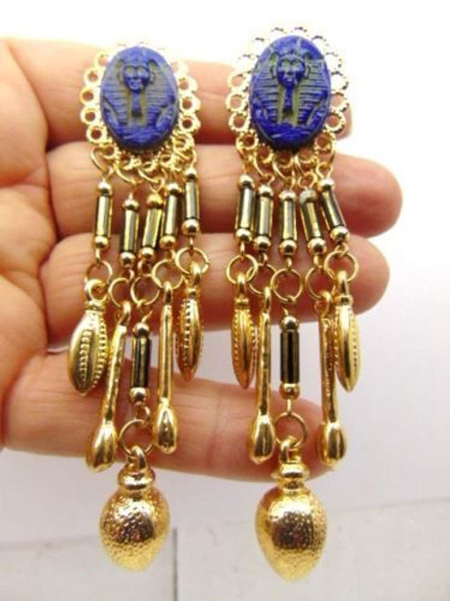 King Tut Earrings Egyptian Egypt Revival Neiger Type Glass King Tut Earrings Egyptian Egypt Revival Neiger Type Glass