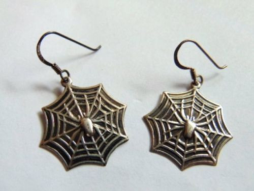 Spider Web Earrings Sterling Halloween Bug Insect DazzleCity