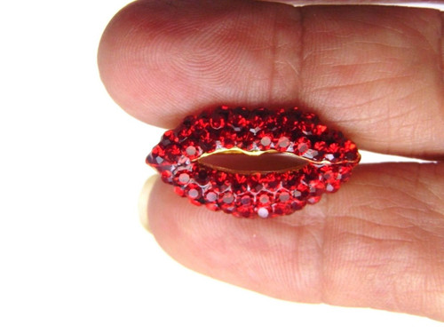 Ruby Red Lips Pin Rhinestone Crystal Beauty Salon Makeup