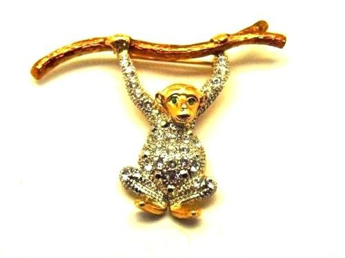 Monkey Pin Rhinestone Crystal Brooch Ape Gorilla Orangutan Howler