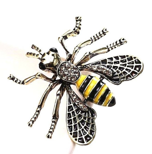 Honey Bee Pin Brooch Bumble Yellow Jacket Rhinestone DazzleCity
