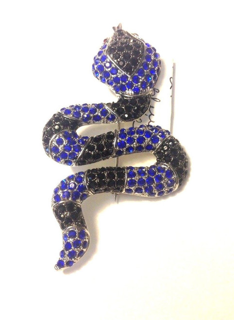 Sapphire Rhinestone Snake Pin Brooch Serpent Diamond Back Venom Crystal