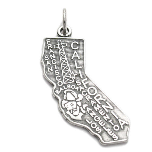 California State Map Charm Sterling Silver Travel 925 Vintage