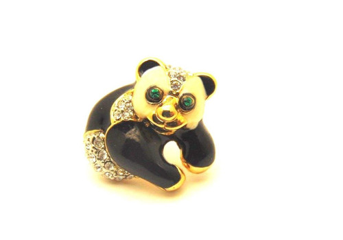 Panda Bear Pin Austrian Rhinestone Crystal Adorable Incredibly Small