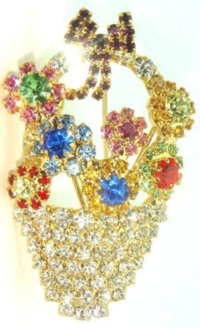 Flower Basket Pin Easter Bow Fruit Salad Rhinestone Crystal