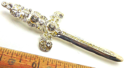 Sword Dagger Saber Pin Brooch Scepter Knife Rhinestone