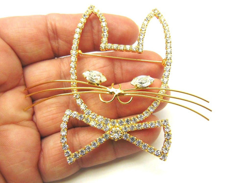 Cat Pin Kitty Feline Rhinestone Crystal Whiskers DazzleCity