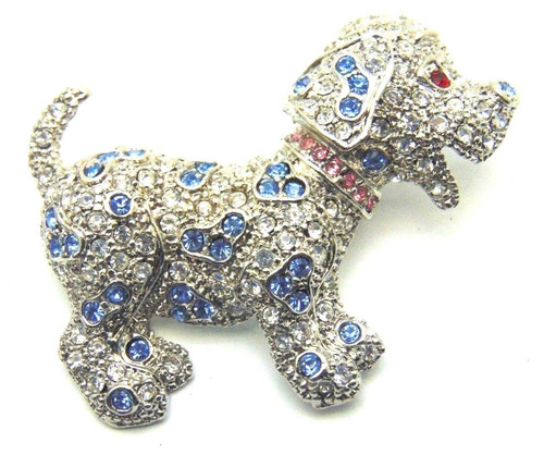 Dalmatian Dog Pin Brooch Puppy Blue Rhinestone Crystal Fireman's Friend