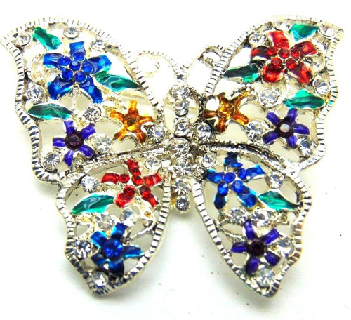 Butterfly Pin Flower Rhinestone Crystal Brooch Silver DazzleCity