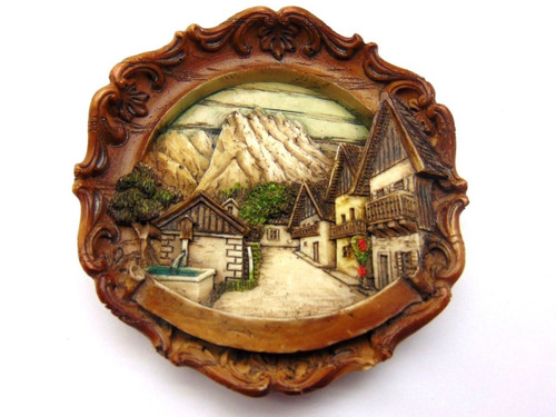 German Carved Resin Wall Plate Plaque Black Forest Mini