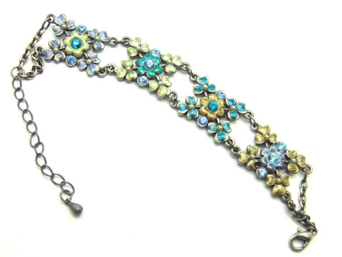 Shamrock Flower Bracelet Pewter Sapphire Rhinestone Crystal