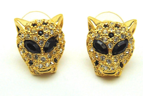 Classic Leopard Panther Earrings Cat Jungle Rhinestone Crystal