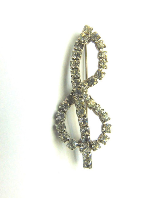 1950's Clef Music Note Pin Brooch Teacher Rhinestone Crystal