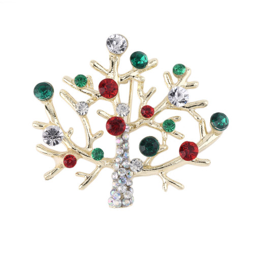 Christmas Tree Pin Tinsel Ornament Brooch Rhinestone Crystal
