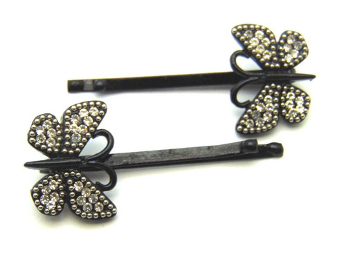 6 Butterfly Bobby Pin Hair Ornament Bug Rhinestone Crystal Set