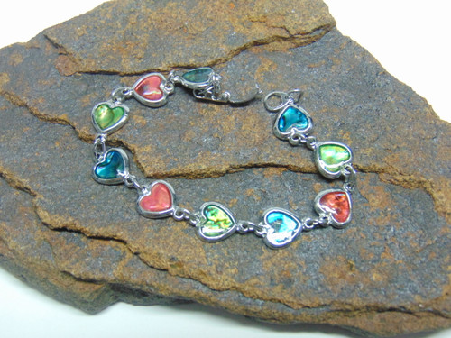 Paua Shell Heart Bracelet Vintage Silver Multi-colored