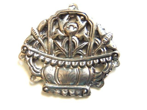 Victorian Flower Basket Sterling Silver Charm Necklace