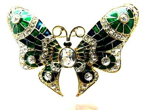 Butterfly Pin Emerald Green Rhinestone Crystal Brooch