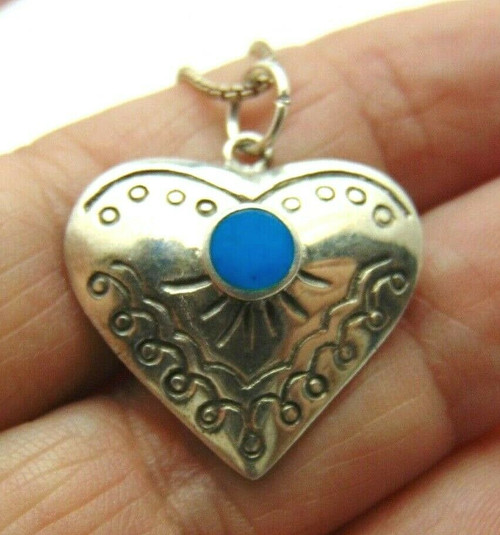 Heart Necklace Sterling Turquoise Pendant Silver 925 Chain