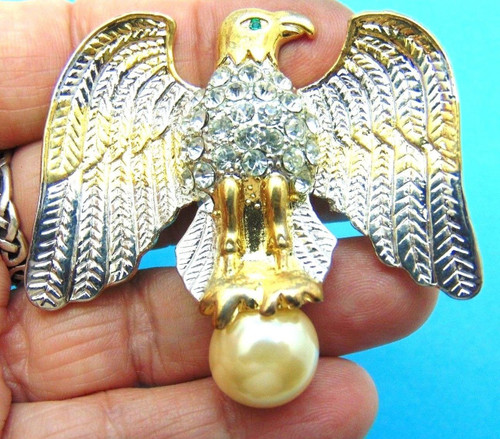 American Bald Eagle Pin Pearl Rhinestone Crystal USA Brooch