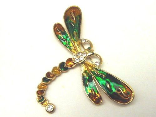 Dragonfly Pin  Rhinestone Crystal Articulated Brooch